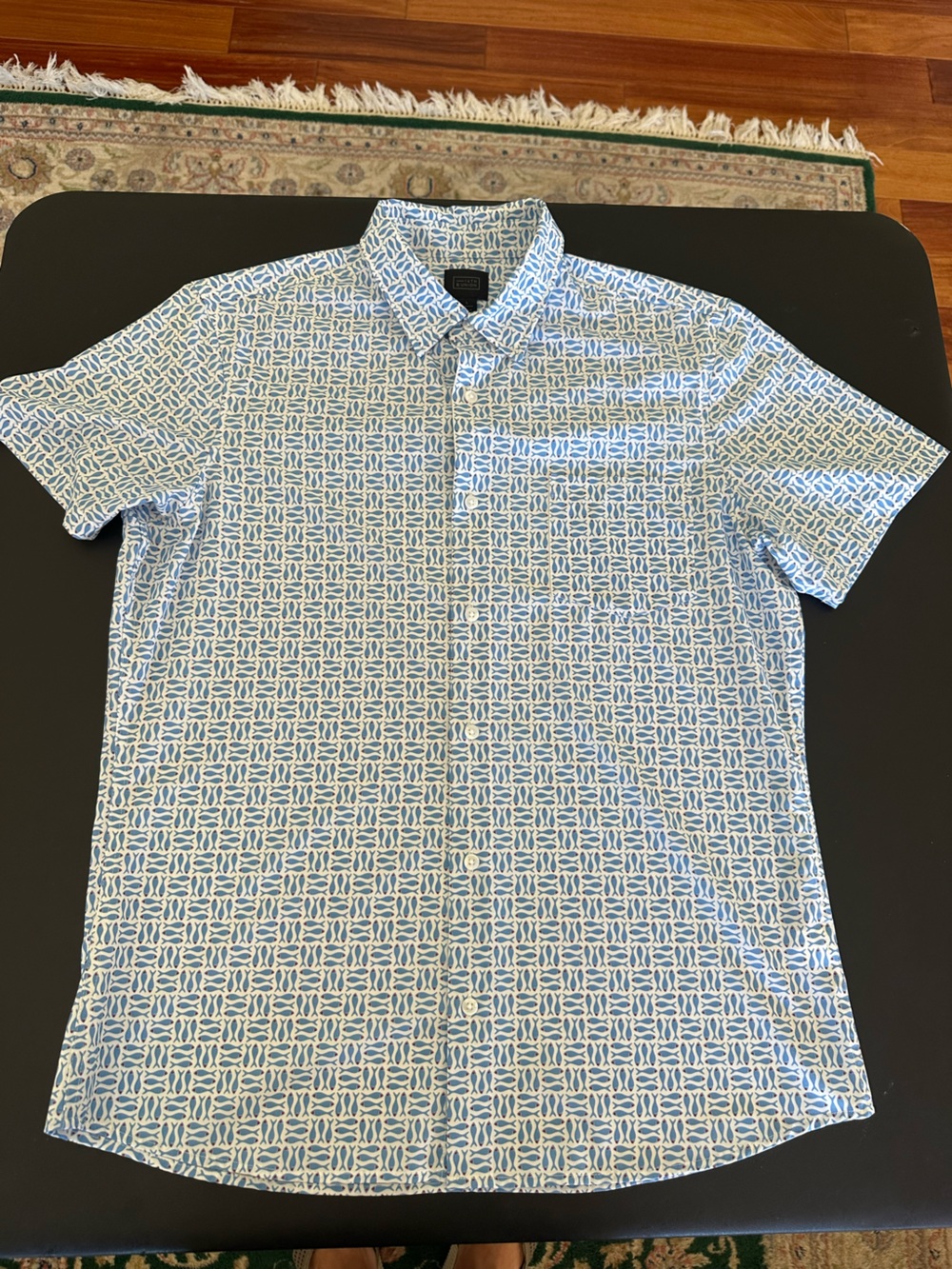 14th & Union Men's Light Blue Patterned Short-Sleeve Button-Up Shirt Size Large